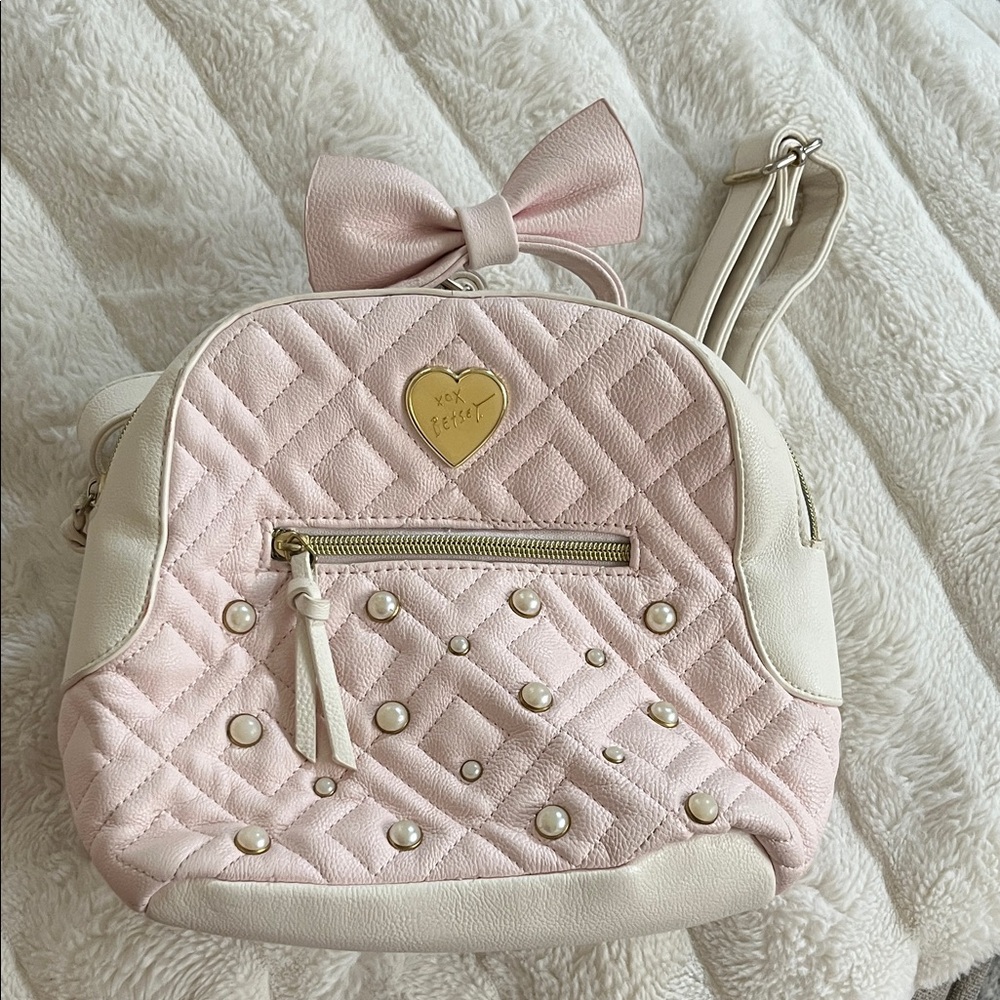 Betsy Johnson Blush pink bow Quilted Backpack